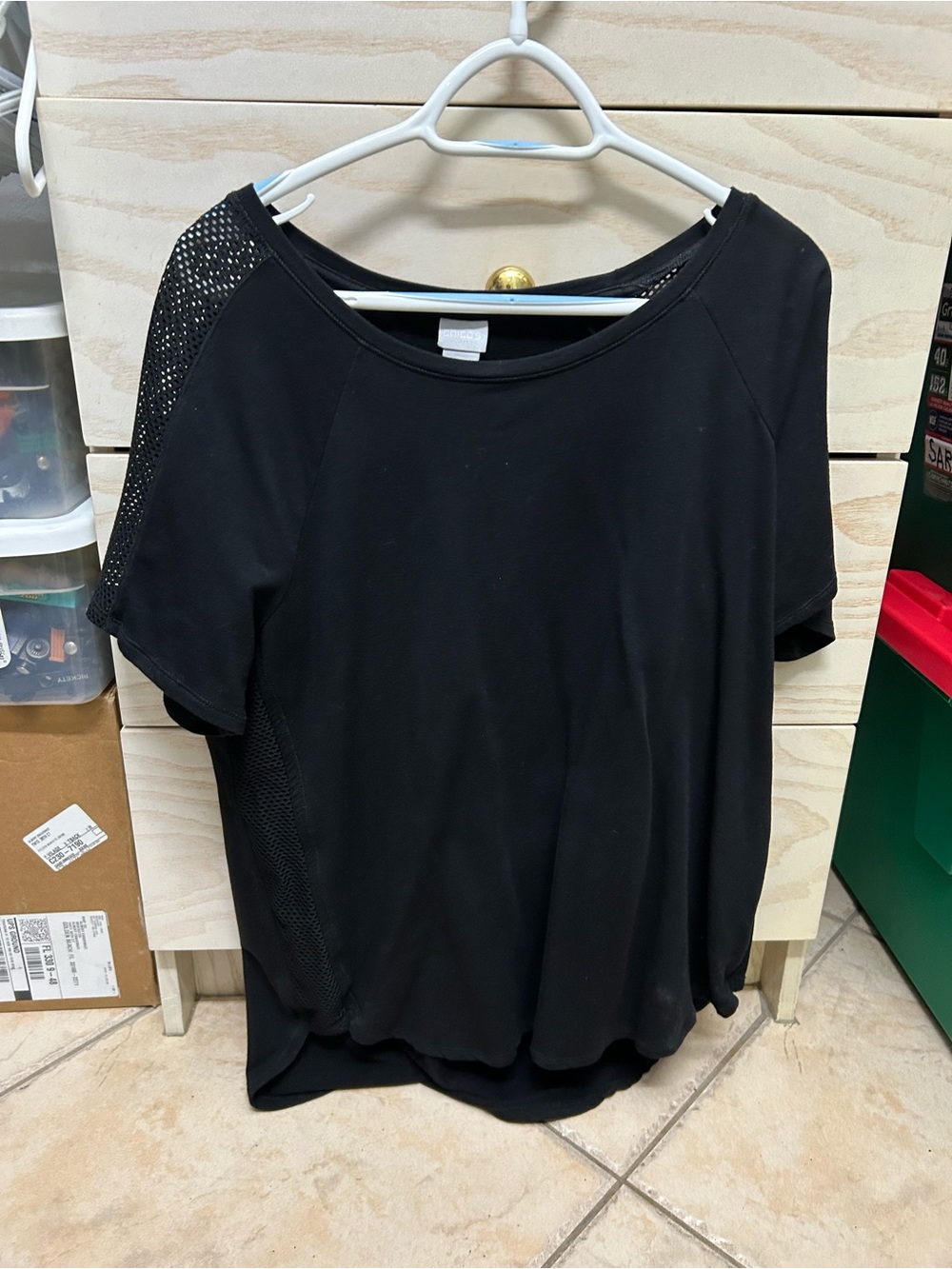 Chico's Black Short-Sleeve Tee with Mesh Panels